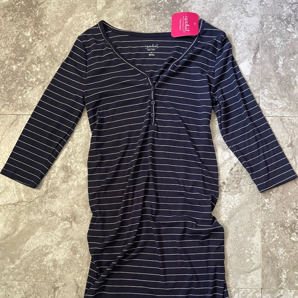 Isabel Maternity striped Henley t shirt midi dress - Size Medium - New!